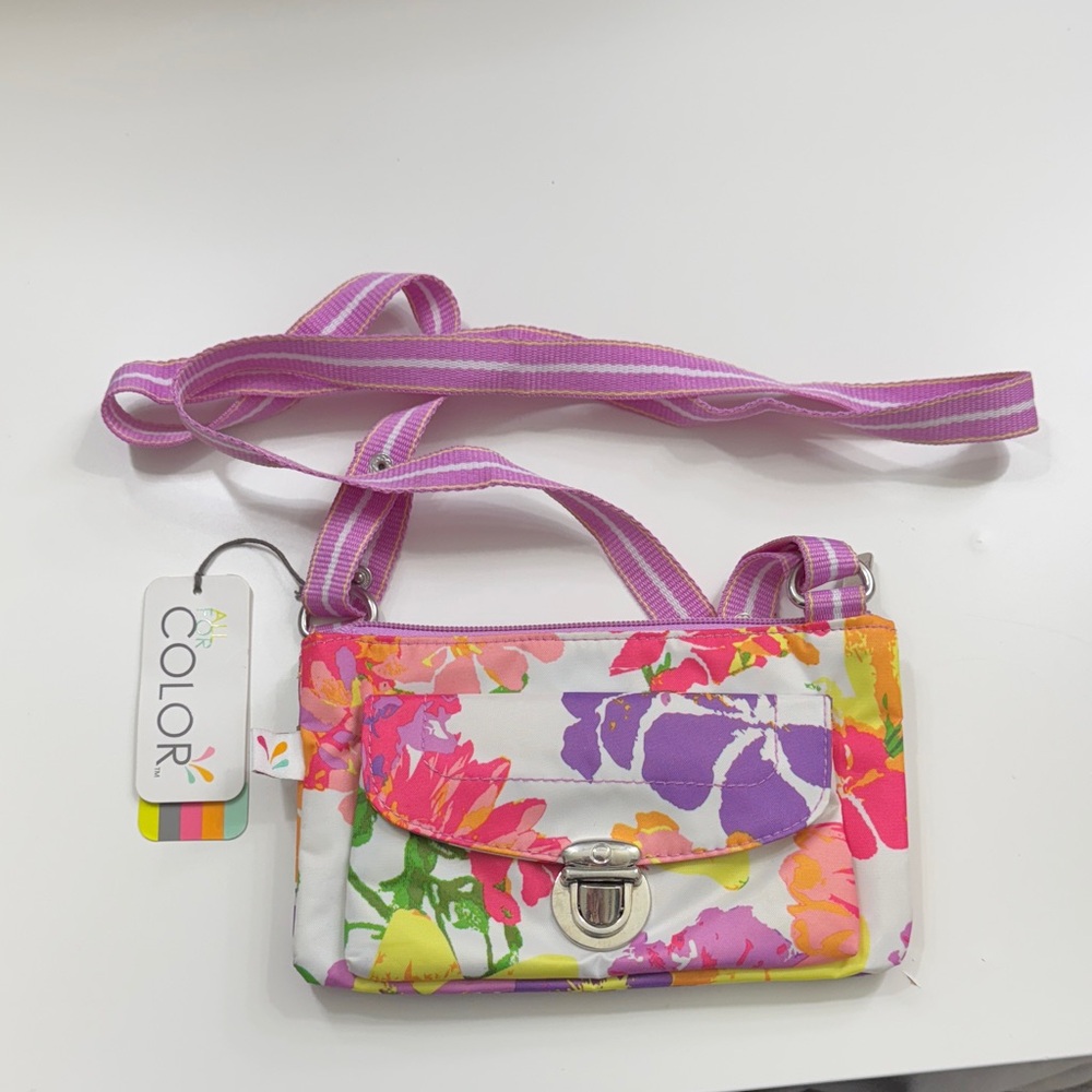 NWT All for Color Purple & Pink Floral Crossbody Bag